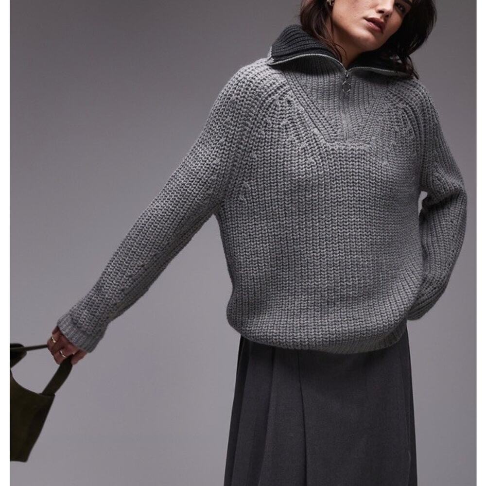 Top Shop ASOS Knitted Sweater Quarter Zip Collared Jumper